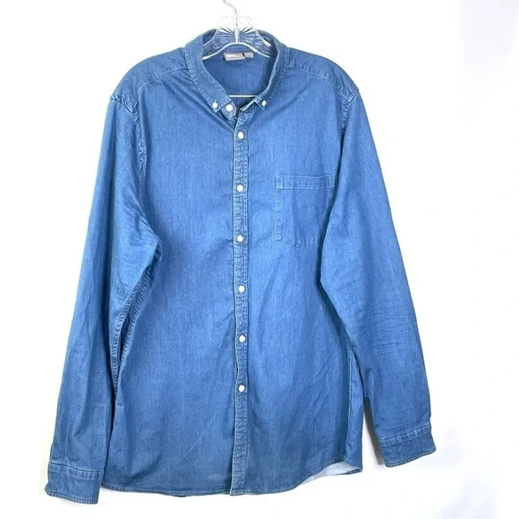 Asos Men's Chambray Denim Causal Button Down Collared Shirt Sz XXL - Picture 2 of 7
